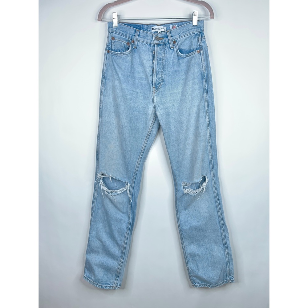 Re/done 90s High Rise Loose Straight Leg Jeans Bleach Destroy Distressed Size 26